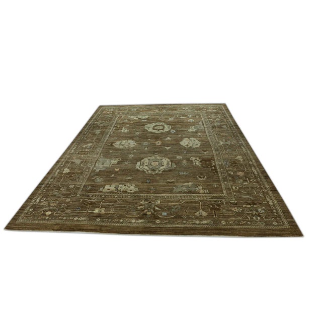 Early 21st Century Brown Handwoven Turkish Oushak Rug 9'7" X 11'7" For Sale - Image 5 of 5
