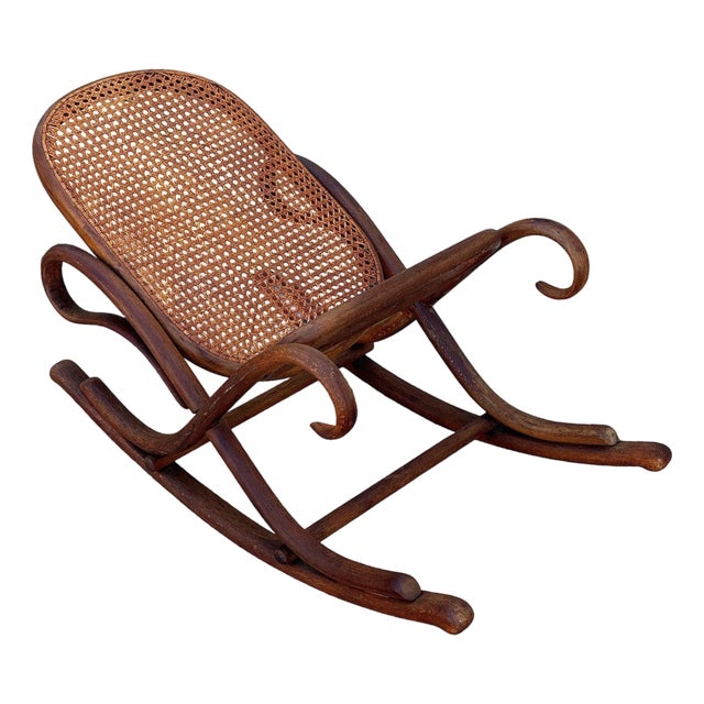 Antique Vienna Secession Dark Bent Oak & Cane Rocking Foot Stool Attributed to Thonet No.7001 For Sale