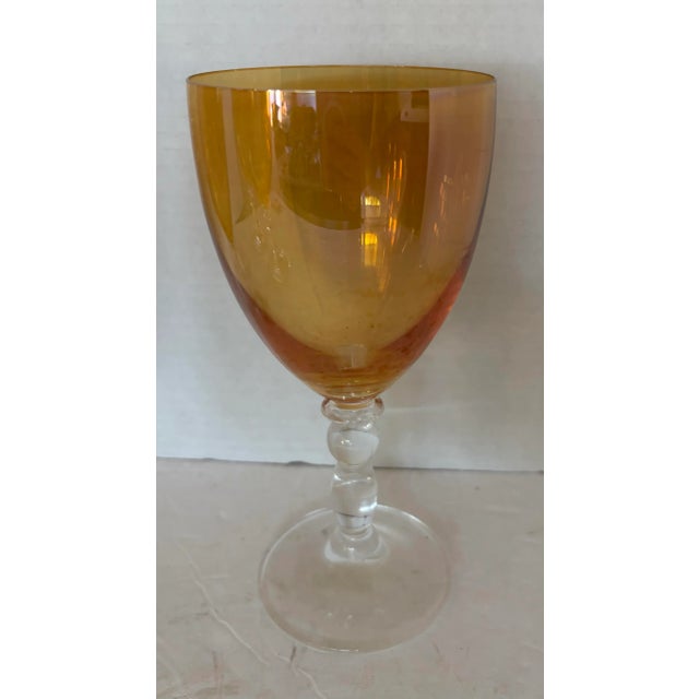 Late 20th Century 1970s Mid-Century Modern Amber Wine Goblets With Sculptural Clear Stems - Set of 4 For Sale - Image 5 of 8