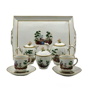 Antique Porcelain Coffee Service by Ginori, S.C.Ginori for Richard Ginori, Set of 8