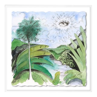 Green Jungle with Eye by Lia Burke Libaire in White Frame, Small Art Print For Sale