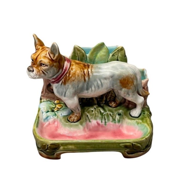 This charming vintage French-style majolica piece combines playful character with functional design. Sculpted in the...