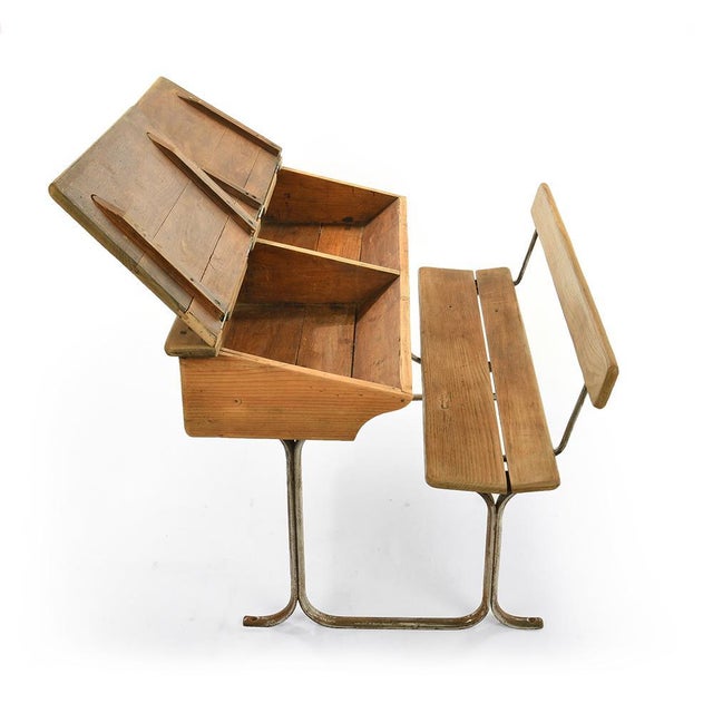 Wooden school desk double lockers. This piece is designed in the style of the selected designer and/or manufacturer