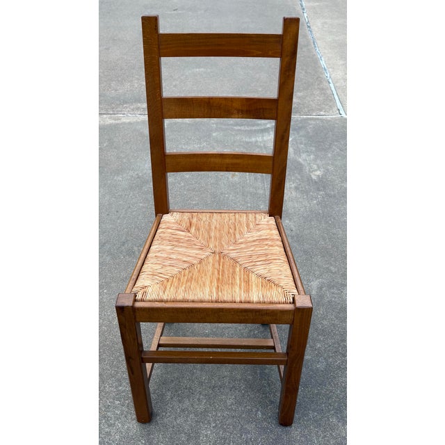 French Country Ladder Back Rush Seat Dining Chairs - Set of 4 For Sale In Dallas - Image 6 of 8
