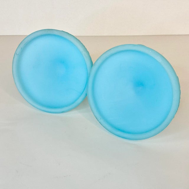 1970s Vintage Art Nouveau Americana Tiffany Blue Fenton Candle Holders - A Pair For Sale - Image 12 of 12
