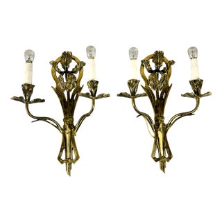 Antique Art Nouveau Bronze Wall Sconces, France, 1900s, Set of 2 For Sale