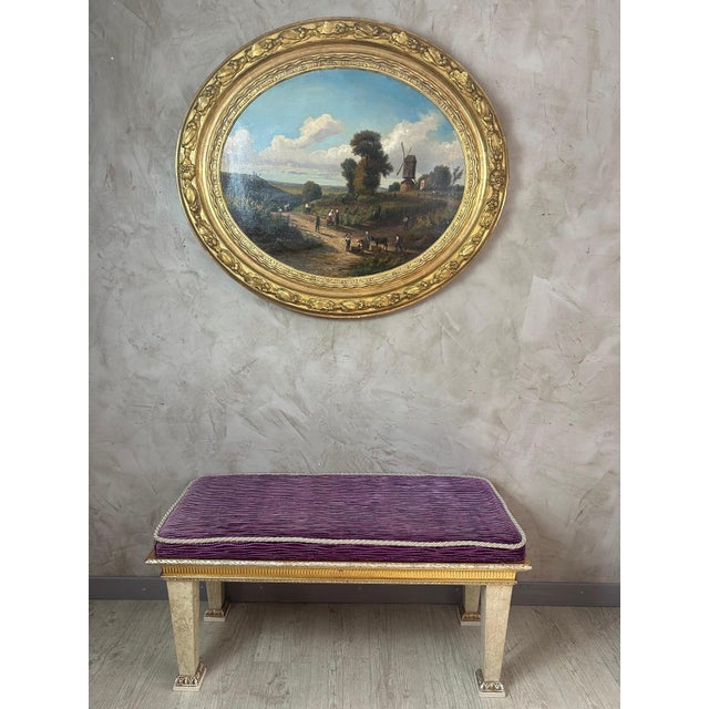 Hubert, Harvest Scene with Mill, 1870, Oil on Canvas, Framed For Sale - Image 9 of 10