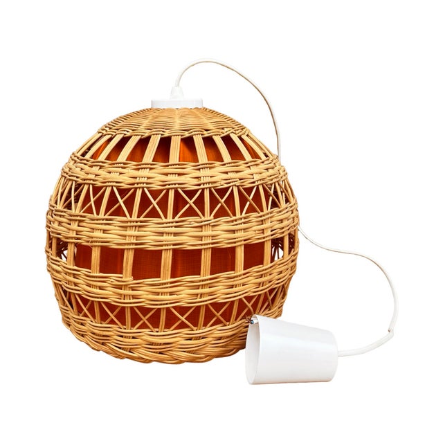 Ceiling Lamp With Wicker Shade, Poland 1960s For Sale - Image 9 of 12