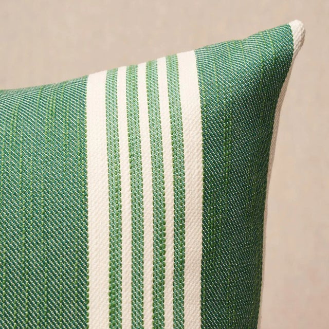 This pillow features Hampton Stripe Indoor/Outdoor by Mary McDonald for Schumacher with a knife edge finish. Smart and...