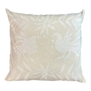 Hand Made and Hand Embroidered Cream on Cream Pillow With New Insert For Sale