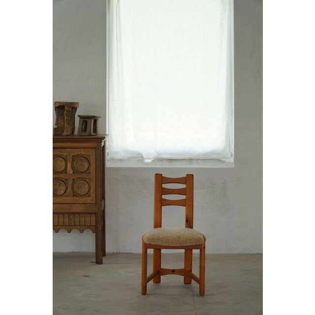 Brutalist Modern Danish Chairs in Pine & Shearling Lambswool, 1970s, Set of 12 For Sale - Image 4 of 18