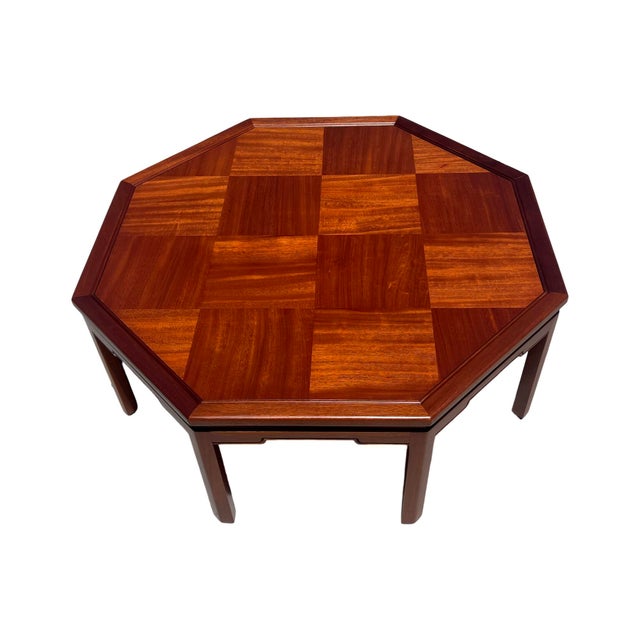 Vintage 1960s Mid Century Modern Octagon Mahogany Coffee Table Parquetry Restored Patchwork Attributed to Baker Furniture For Sale In Palm Springs - Image 6 of 10