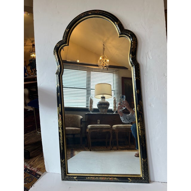 Large Ebonized Hand Painted & Gilded Chinoiserie Wall Mirror For Sale - Image 12 of 13