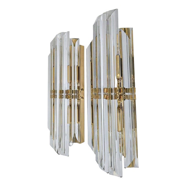 Mid-Century Modern Crystal Glass Wall Sconces, Germany, 1970s, Set of 2 For Sale