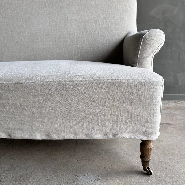 Not Yet Made - Made To Order Alma Linen Slipcovered Loveseat Settee With White Oak Legs and Caster Wheels For Sale - Image 5 of 8