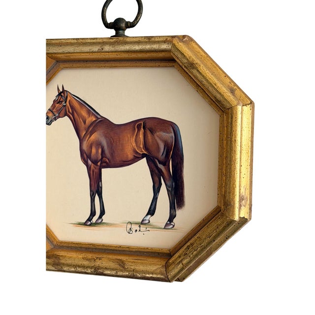 Realism Original Hand-Painted Horse Painting Framed in a Vintage Octagonal Frame For Sale - Image 3 of 4