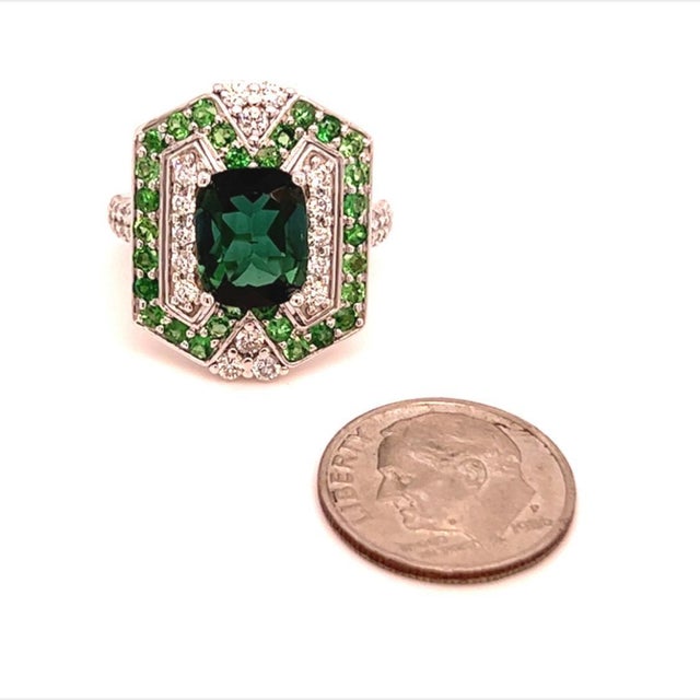 Tourmaline Tsavorite Diamond Ring 14k Gold 5.55 TCW GIA Certified For Sale - Image 10 of 12