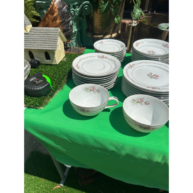 White Mikasa First Love Collection of Plates and Tea Set With Pink Rose Accents For Sale - Image 8 of 11