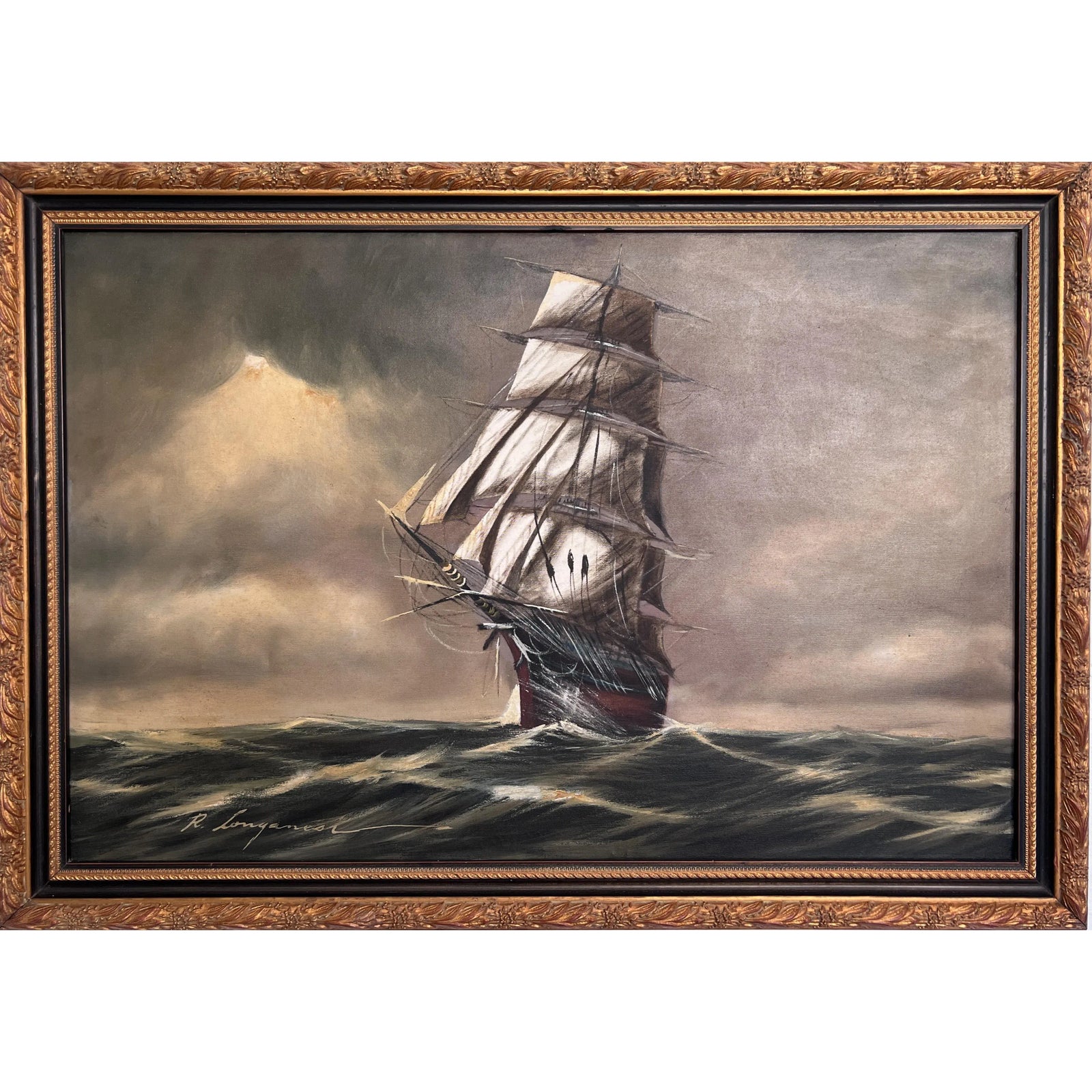 Dedication / On the Line (Reis)(中古品) Late 20th Century Renato Longanesi - Original Vintage Oil Painting