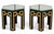 This Pair of postmodern low-profile tessellated stone side tables, circa 1980s, featuring hexagonal glass tops and...
