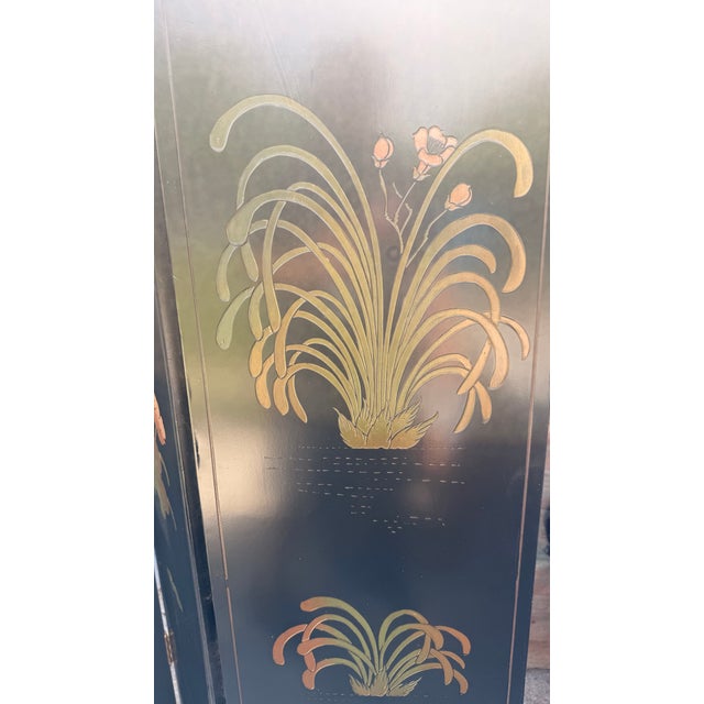 Vintage Chinoiserie Four-Panel Phoenix Folding Screen With Silver-Tone Ground For Sale - Image 13 of 15