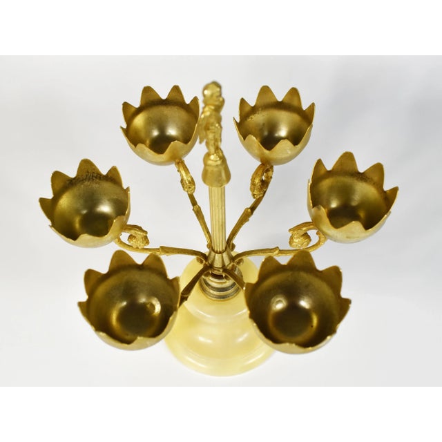 Mid-Century Brass Candelabra Candle Holder on Stone Base For Sale - Image 4 of 7