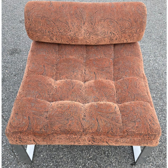 Pair of Harvey Probber Mid-Century Modern Tufted Slipper Lounge Chairs in Paisley Upholstery and Polished Chrome, Circa 1965 For Sale - Image 11 of 15