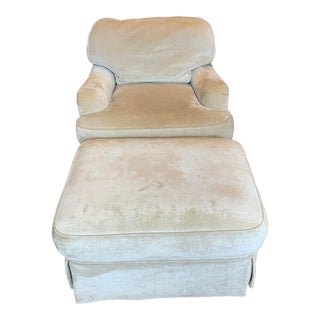 Chenille Upholstered Chair and Ottoman For Sale