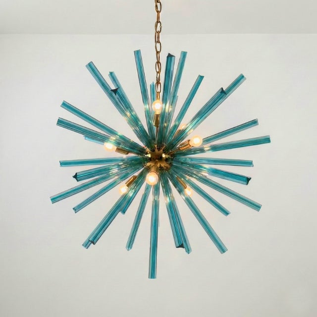 Turquoise Crystal and Gilt Sputnik Trihedral Lamp, 1960s For Sale - Image 4 of 4