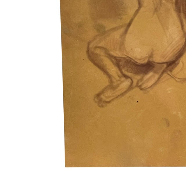 Vintage Seated Female Nude Figure Drawing on Toned Paper, Figurative Life Study. For Sale In Seattle - Image 6 of 10