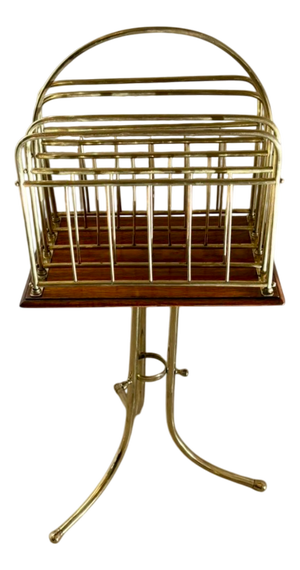 Antique Victorian Brass and Oak Magazine Stand, 1880s