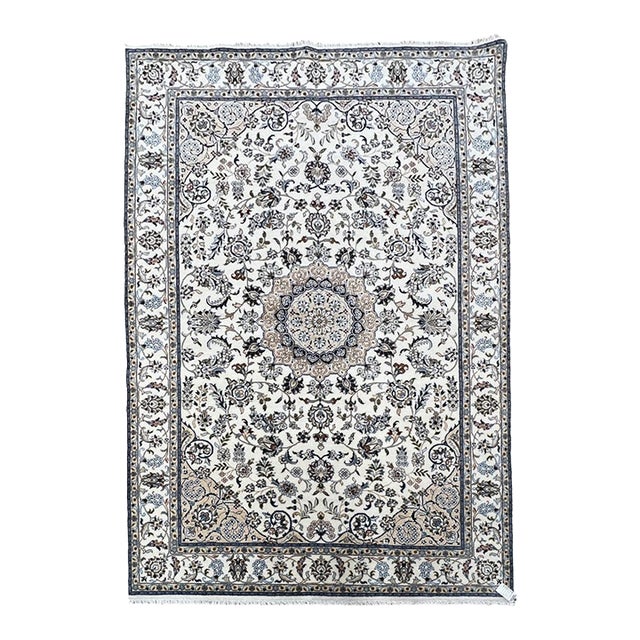 Vintage Persian Nain Wool Rug 5’1” X 8’11” For Sale