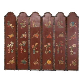 Six Antique Chinese Hand Painted Wood & Metal Panels With Dragon Borders C1880 For Sale