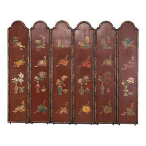 Six Antique Chinese Hand Painted Wood & Metal Panels With Dragon Borders C1880