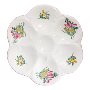 Antique French Luneville Floral Porcelain Oyster Plate