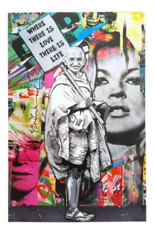 Mr. Brainwash " Gandhi Where There Is Love There Is Life "Authentic Lithograph Print Pop Art Poster