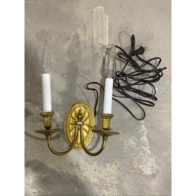 Vintage Classic Leather Shades Bronze 2-Light Plug in Wall Sconce For Sale In Pittsburgh - Image 6 of 7