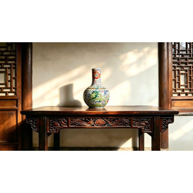 Art Deco Chinese Ceramic Vase,Qianlong Marked Blue and White Porcelain Tianqiu Vase Hand Painted Dragon Pattern For Sale - Image 3 of 13