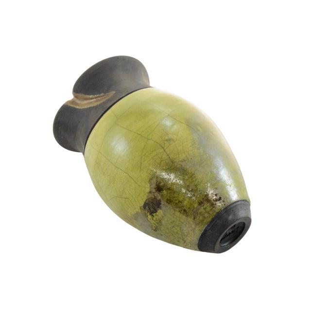 Late 20th Century Crackle Glaze Chartreuse Studio Art Vase For Sale - Image 5 of 7