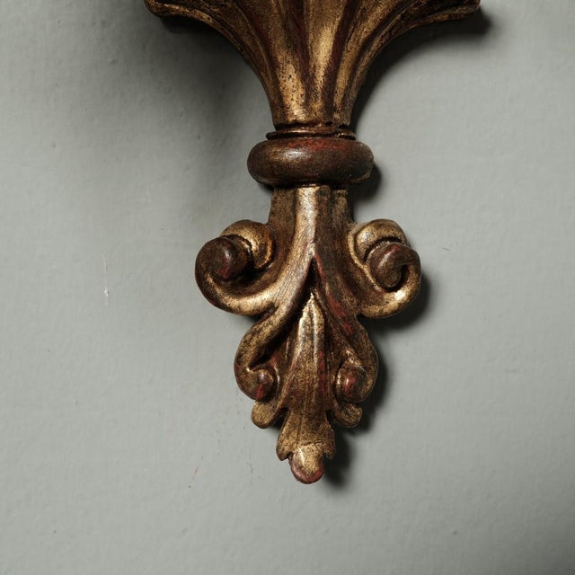 Red Baroque Sconces in Gilded Wood, 1960s, Set of 2 For Sale - Image 8 of 18