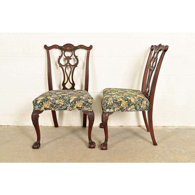 Romweber Antique Chippendale Carved Mahogany Dining Chairs, Set of Four For Sale - Image 11 of 13