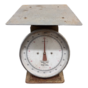Mid-Century Industrial 100 Lb Metal Dial Grocery or Warehouse Scale