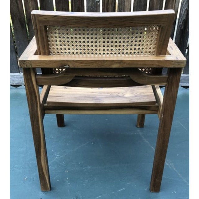 2020s Pair of Coastal Boho Teak & Cane Armchairs For Sale - Image 5 of 6