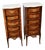 1900s Pair Antique French Louis XV Walnut & Satinwood Marble Top Lingerie Stands For Sale