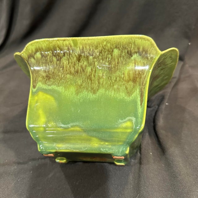 Celadon Vintage Drip Glaze Planter Rectangle Wide Rim 8x5" For Sale - Image 8 of 10