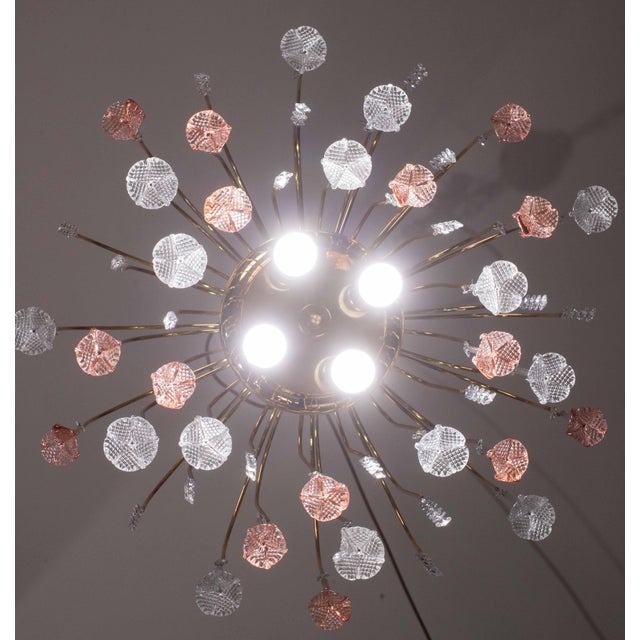 Pink Brigitte Bardot, Pink and Transparent Murano Glass Flowers Chandelier, 1970s For Sale - Image 8 of 12