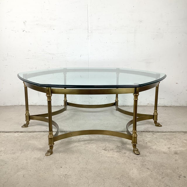 1960s Neoclassical Brass and Glass Hoof Foot Coffee Table in the Style of La Barge For Sale - Image 15 of 18