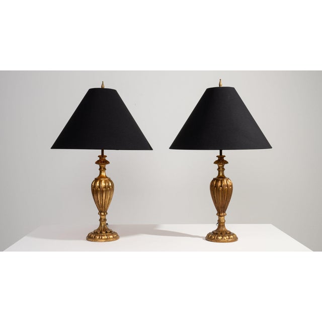 Wood Early 20th Century France Antique Brass Pair Of Brass Urn Table Lamps For Sale - Image 7 of 11