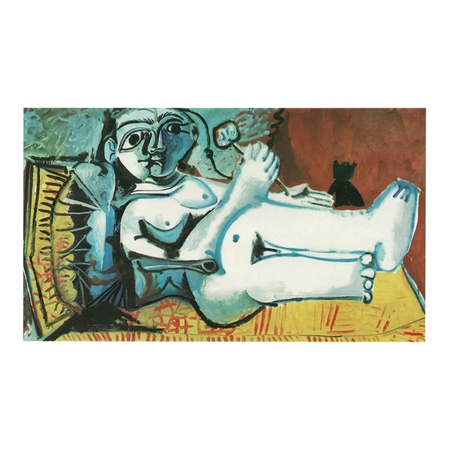 1971 After Pablo Picasso "Reclining Nude With Cat", Period Parisian Full-Color Print For Sale