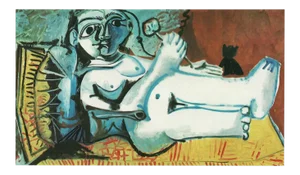 1971 After Pablo Picasso "Reclining Nude With Cat", Period Parisian Full-Color Print